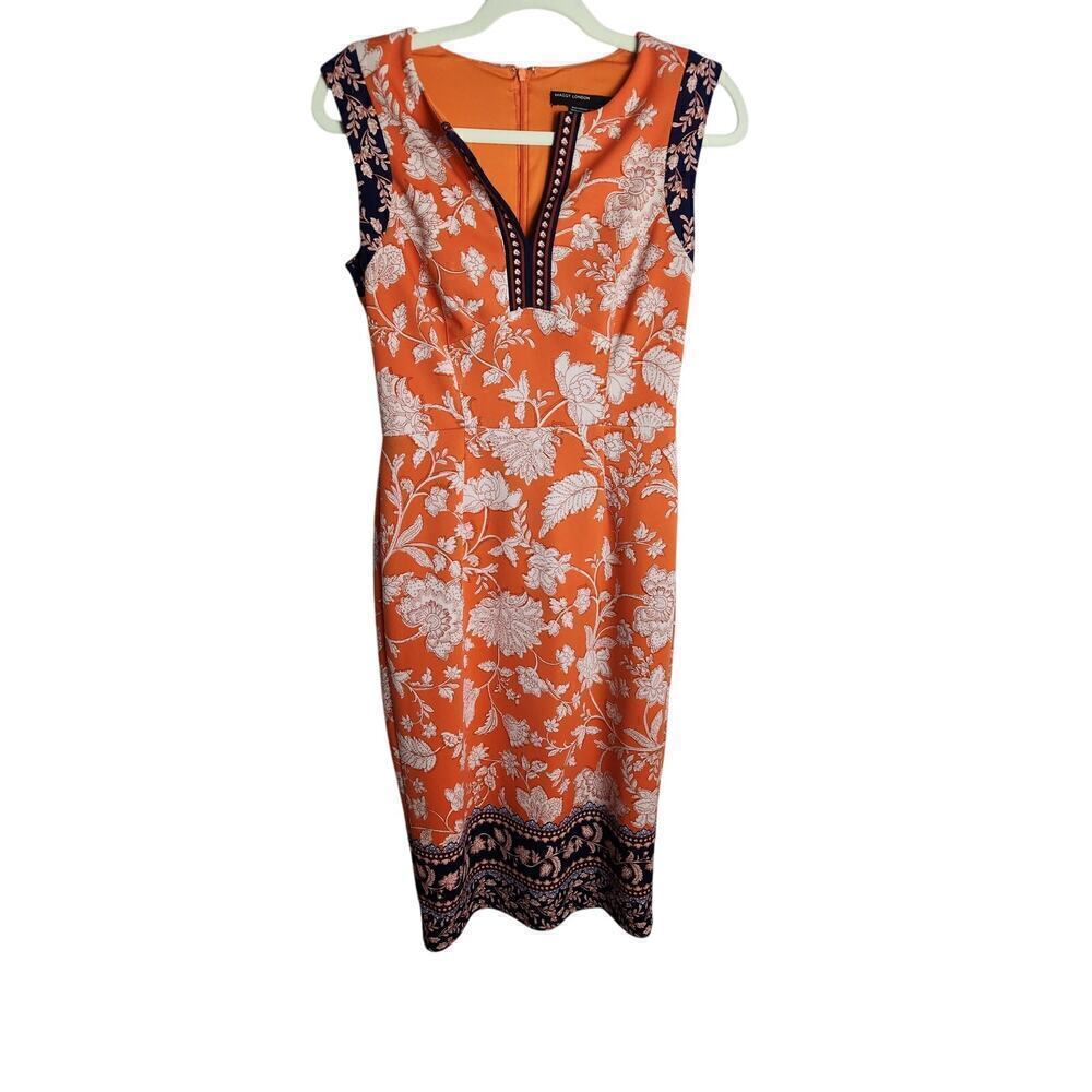 Maggy London Sheath knee length dress sz 2 v- neck detail Careerwear office